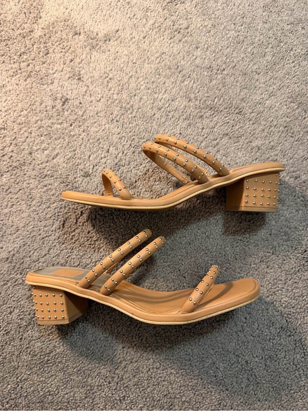 Dolce Vita Tan Studded Triple-Strap Block Heel Mules